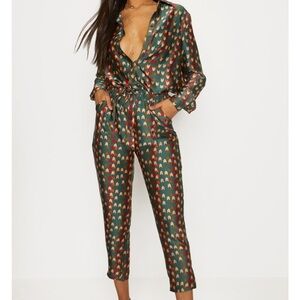 Prettylittlething size 12 Green Chevron Print Cigarette Pants